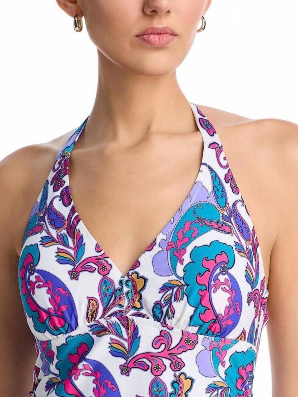 NEW JOHNNY WAS reversible halter ruched tankini in fatima Size Large - Picture 8 of 8